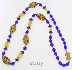 Vintage Murano Venetian Glass Bead Necklace, Cased Gold Foil, Textured Lampwork