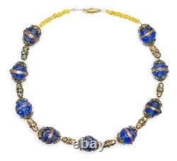 Vintage Murano Venetian Glass Blue Wedding Cake Beads Jewelry Set Vintage Murano Venetian Glass Blue Wedding Cake Beads Jewelry Set