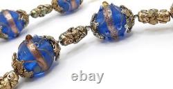 Vintage Murano Venetian Glass Blue Wedding Cake Beads Jewelry Set