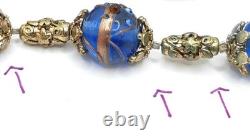 Vintage Murano Venetian Glass Blue Wedding Cake Beads Jewelry Set