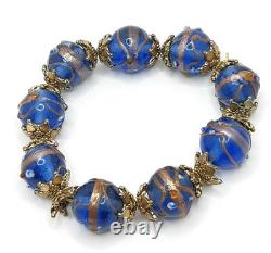 Vintage Murano Venetian Glass Blue Wedding Cake Beads Jewelry Set