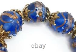 Vintage Murano Venetian Glass Blue Wedding Cake Beads Jewelry Set