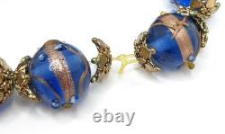 Vintage Murano Venetian Glass Blue Wedding Cake Beads Jewelry Set