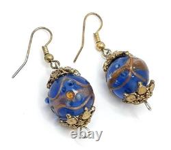 Vintage Murano Venetian Glass Blue Wedding Cake Beads Jewelry Set