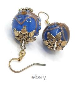 Vintage Murano Venetian Glass Blue Wedding Cake Beads Jewelry Set