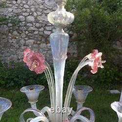 Vintage Murano Venetian Glass Chandelier Ceiling Light Mouth Blown Clear Flowers