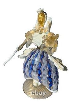 Vintage Murano Venetian Glass Figurines Man Woman Couple Read Gold Blue White