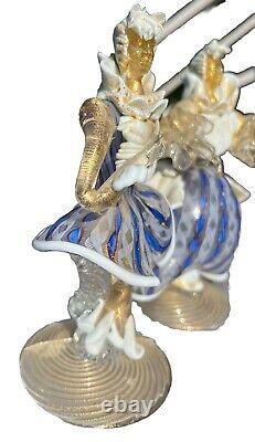 Vintage Murano Venetian Glass Figurines Man Woman Couple Read Gold Blue White