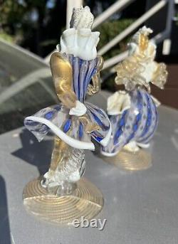 Vintage Murano Venetian Glass Figurines Man Woman Couple Read Gold Blue White