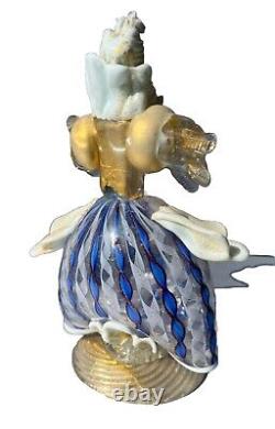 Vintage Murano Venetian Glass Figurines Man Woman Couple Read Gold Blue White