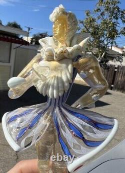 Vintage Murano Venetian Glass Figurines Man Woman Couple Read Gold Blue White