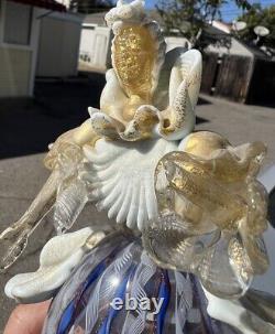 Vintage Murano Venetian Glass Figurines Man Woman Couple Read Gold Blue White