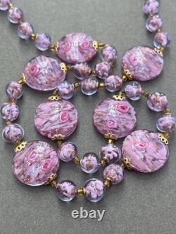 Vintage Murano Venetian Glass Foil Necklace Aventurine