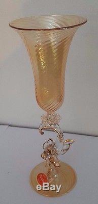 Vintage Murano Venetian Glass Gold Champagne Flute with Dolphin Stem