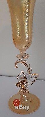 Vintage Murano Venetian Glass Gold Champagne Flute with Dolphin Stem