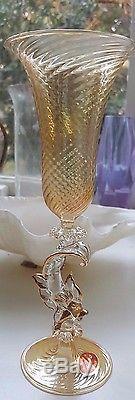 Vintage Murano Venetian Glass Gold Champagne Flute with Dolphin Stem