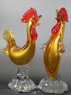 Vintage Murano Venetian Glass Gold Roosters Pair 50s glassroom 8