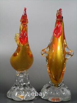 Vintage Murano Venetian Glass Gold Roosters Pair 50s glassroom 8