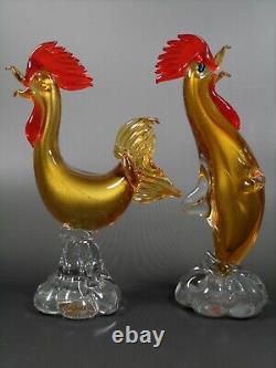 Vintage Murano Venetian Glass Gold Roosters Pair 50s glassroom 8