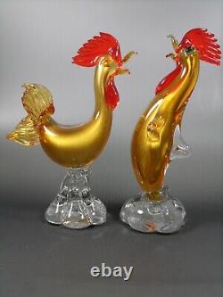 Vintage Murano Venetian Glass Gold Roosters Pair 50s glassroom 8