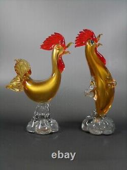 Vintage Murano Venetian Glass Gold Roosters Pair 50s glassroom 8