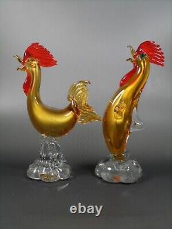 Vintage Murano Venetian Glass Gold Roosters Pair 50s glassroom 8