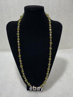 Vintage Murano Venetian Glass Necklace Knotted White & Green Beads with Gold Foil