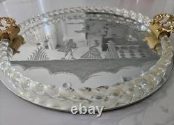Vintage Murano Venetian Glass Vanity Tray Rope Twist Border, Italy Mint