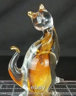 Vintage Murano Venetian Golden Sommerso Art Glass Cat Figurine 6 Perfect