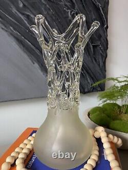 Vintage Murano Venetian Italian Art Glass Vase 5 1/4 White Yellow Hand Blown
