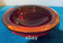 Vintage Murano Venetian Italian Glass Geode Bowl Archimede SEGUSO RED AMBER