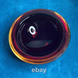 Vintage Murano Venetian Italian Glass Geode Bowl Archimede SEGUSO RED AMBER