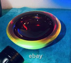 Vintage Murano Venetian Italian Glass Geode Bowl Archimede SEGUSO RED AMBER