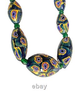 Vintage Murano Venetian Millefiori Glass Bead Necklace Murano Italy