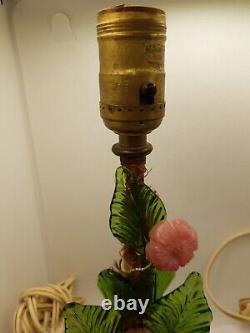 Vintage Murano Venetian Singer Lamps pair slag glass flowers pink