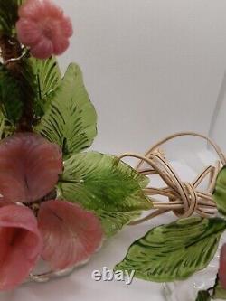 Vintage Murano Venetian Singer Lamps pair slag glass flowers pink
