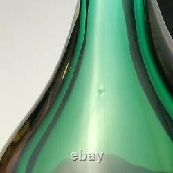 Vintage Murano Venetian Sommerso Glass Green Amber 4 7/8 Teardrop Stem Vase