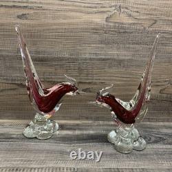 Vintage Murano Venetian glass bird figurines Red/ Burgundy handcrafted in Italy