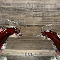 Vintage Murano Venetian glass bird figurines Red/ Burgundy handcrafted in Italy