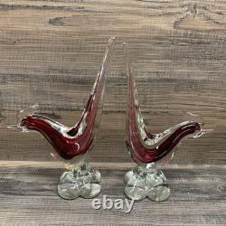 Vintage Murano Venetian glass bird figurines Red/ Burgundy handcrafted in Italy