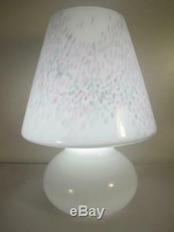 Vintage Murano Vetri Art Glass Pink Grey Confetti Table Lamp 15 1/4 Inches