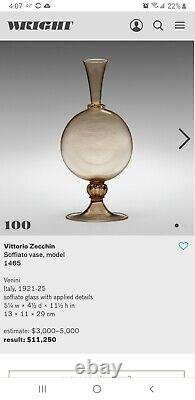 Vintage Murano Vittorio Zecchin soffiato green vase