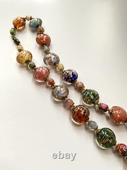 Vintage Murano Wedding Cake Bead & Aventurine Bead Necklace Stunning 23