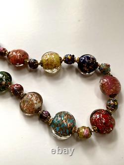 Vintage Murano Wedding Cake Bead & Aventurine Bead Necklace Stunning 23