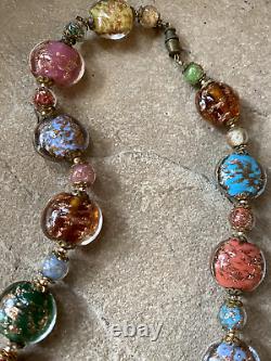 Vintage Murano Wedding Cake Bead & Aventurine Bead Necklace Stunning 23