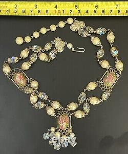 Vintage Murano Wedding Cake Necklace Venetian Glass Estate Jewelry Art Deco Pink