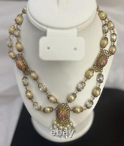 Vintage Murano Wedding Cake Necklace Venetian Glass Estate Jewelry Art Deco Pink