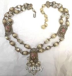 Vintage Murano Wedding Cake Necklace Venetian Glass Estate Jewelry Art Deco Pink