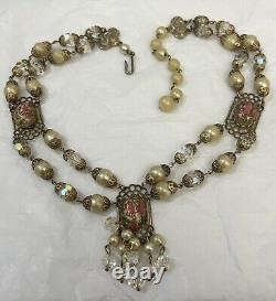 Vintage Murano Wedding Cake Necklace Venetian Glass Estate Jewelry Art Deco Pink