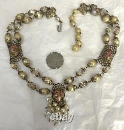 Vintage Murano Wedding Cake Necklace Venetian Glass Estate Jewelry Art Deco Pink